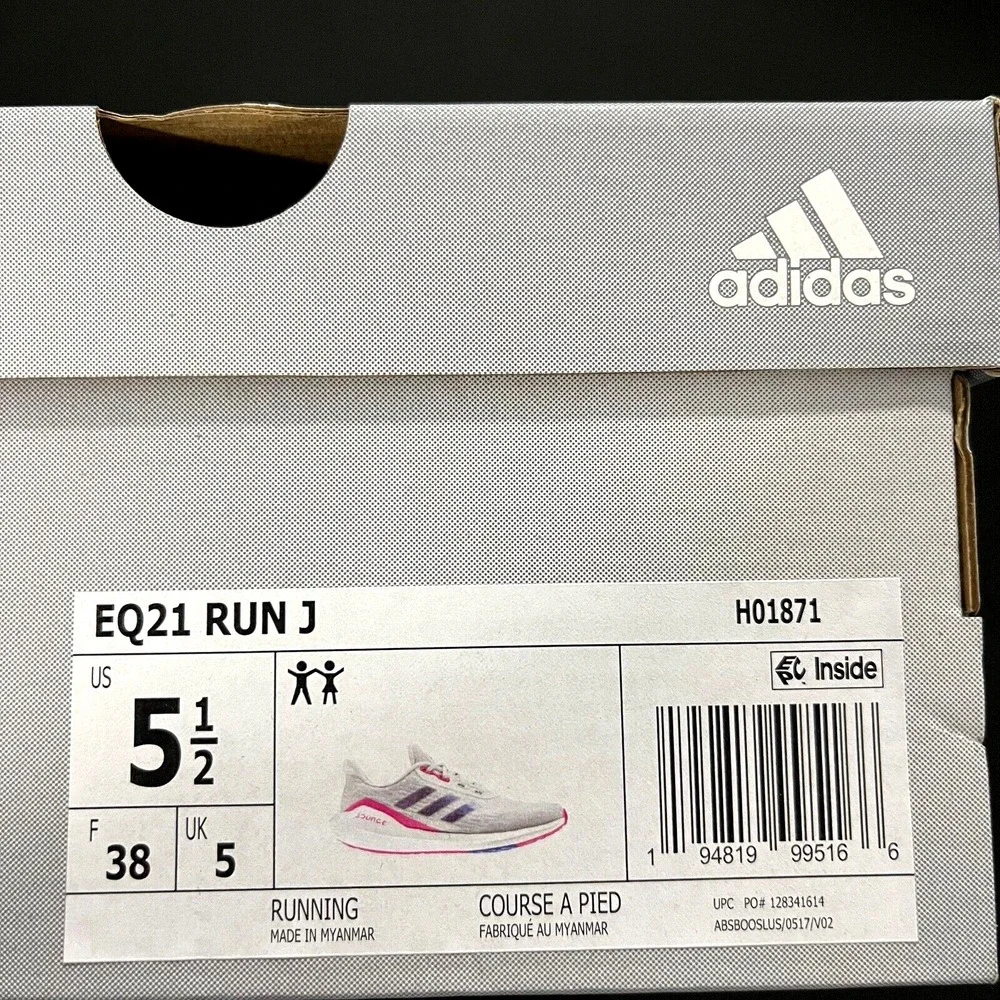 Adidas EQ21 Youth Girls Running Shoes Size‎ 5.5/ Women's Size 7.5 Gray Pink Blue
